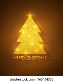 Glitter Gold New Year Tree, template for New Year design, vector