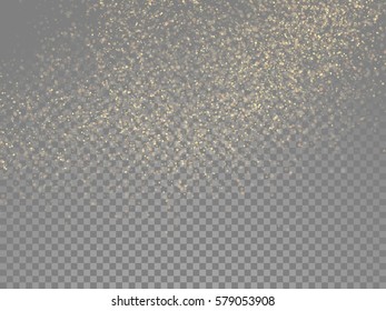 Glitter gold particles light shine effect on transparent vector background