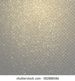 Glitter gold particles light shine effect on transparent vector background