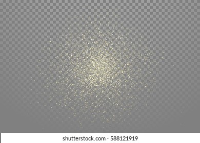 Glitter Gold Particles Light Shine Effect On Transparent Vector Background.