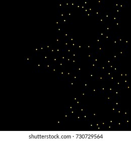 Glitter gold particles on black background. Vector star dust effect isolated on dark backdrop. 2018 christmas card with glowing falling tiny confetti. Luxury invitation template. Sparkling texture.