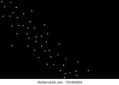 Glitter gold particles on black background. Vector star dust effect isolated on dark backdrop. Christmas card with glowing falling tiny confetti. Luxury invitation template. Sparkling texture.
