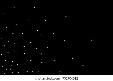 Glitter gold particles on black background. Vector star dust effect isolated on dark backdrop. 2018 christmas card with glowing falling tiny confetti. Luxury invitation template. Sparkling texture.