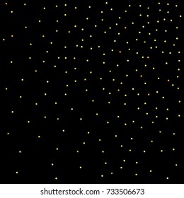 Glitter gold particles on black background. Vector star dust effect isolated on dark backdrop. 2018 christmas card with glowing falling tiny confetti. Luxury invitation template. Sparkling texture.
