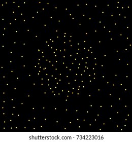 Glitter gold particles on black background. Vector star dust effect isolated on dark backdrop. 2018 christmas card with glowing falling tiny confetti. Luxury invitation template. Sparkling texture.