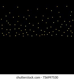 Glitter gold particles on black background. Vector star dust effect isolated on dark backdrop. 2018 christmas card with glowing falling tiny confetti. Luxury invitation template. Sparkling texture.