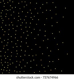 Glitter gold particles on black background. Vector star dust effect isolated on dark backdrop. 2018 christmas card with glowing falling tiny confetti. Luxury invitation template. Sparkling texture.