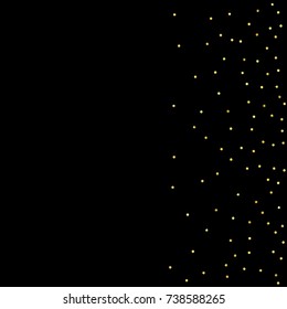 Glitter gold particles on black background. Vector star dust effect isolated on dark backdrop. 2018 christmas card with glowing falling tiny confetti. Luxury invitation template. Sparkling texture.