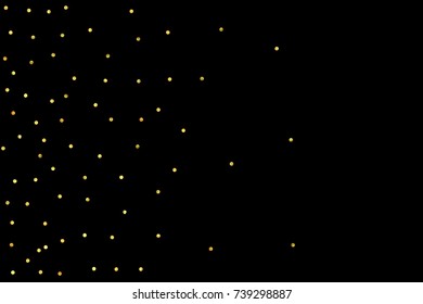 Glitter gold particles on black background. Vector star dust effect isolated on dark backdrop. 2018 christmas card with glowing falling tiny confetti. Luxury invitation template. Sparkling texture.