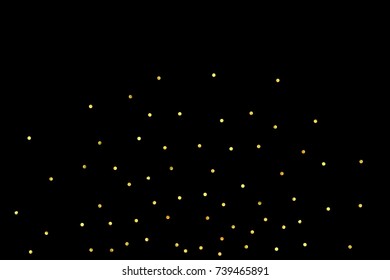 Glitter gold particles on black background. Vector star dust effect isolated on dark backdrop. 2018 christmas card with glowing falling tiny confetti. Luxury invitation template. Sparkling texture.