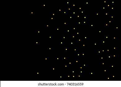 Glitter gold particles on black background. Vector star dust effect isolated on dark backdrop. 2018 christmas card with glowing falling tiny confetti. Luxury invitation template. Sparkling texture.