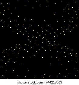 Glitter gold particles on black background. Vector star dust effect isolated on dark backdrop. 2018 christmas card with glowing falling tiny confetti. Luxury invitation template. Sparkling texture.