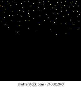 Glitter gold particles on black background. Vector star dust effect isolated on dark backdrop. 2018 christmas card with glowing falling tiny confetti. Luxury invitation template. Sparkling texture.