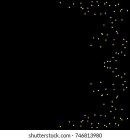 Glitter gold particles on black background. Vector star dust effect isolated on dark backdrop. 2018 christmas card with glowing falling tiny confetti. Luxury invitation template. Sparkling texture.
