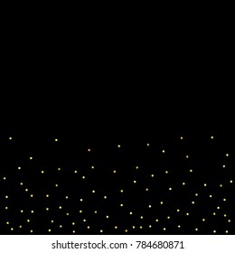 Glitter gold particles on black background. Vector star dust effect isolated on dark backdrop. 2018 christmas card with glowing falling tiny confetti. Luxury invitation template. Sparkling texture.