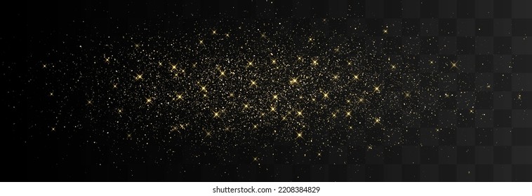 Glitzergoldpartikel glänzen auf png Hintergrund. Vektorgold glitzernde Partikel Wirkung und Textur. Stardust-Bernsteinpartikel auf transparentem Hintergrund. Goldene Explosion von Konfetti.