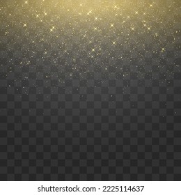 Las partículas de oro brillan sobre el fondo de la png. Efecto y textura de partículas de brillo de oro vectorial. Color de las partículas de color ámbar estándar sobre fondo transparente. Explosión dorada de confeti.