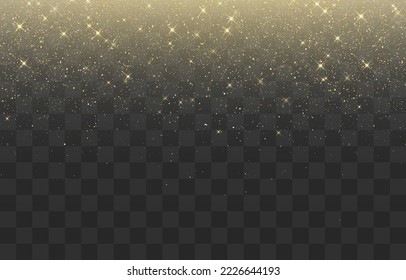 Las partículas de oro brillan sobre el fondo de la png. Efecto y textura de partículas de brillo de oro vectorial. Color de las partículas de color ámbar estándar sobre fondo transparente. Explosión dorada de confeti.