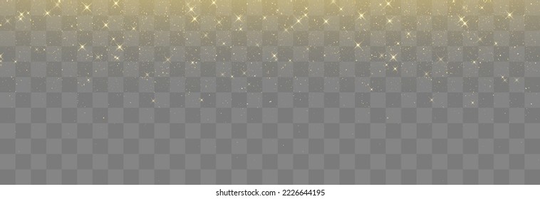 Glitter gold particles shine effect on png background. Vector gold glitter particles effect and texture. Stardust amber particles color on transparent background. Golden explosion of confetti.
