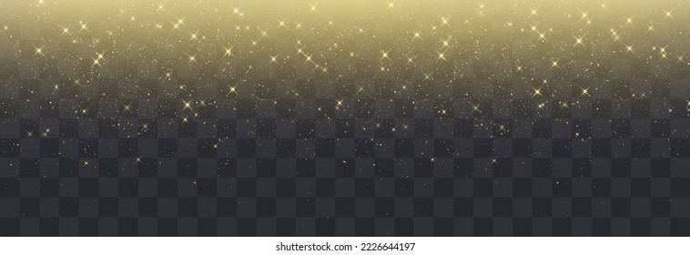 Glitzergoldpartikel glänzen auf png Hintergrund. Vektorgold glitzernde Partikel Wirkung und Textur. Stardust-Bernsteinpartikel auf transparentem Hintergrund. Goldene Explosion von Konfetti.
