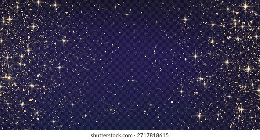 Brilho partículas de ouro efeito brilho no fundo png. Efeito e textura de partículas de brilho de ouro vetorial. As partículas de cor âmbar de Stardust no fundo transparente. Explosão dourada de confete.