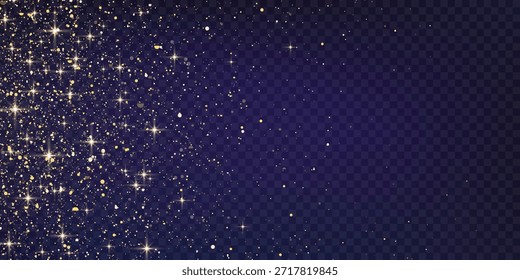 Glitzerne Goldpartikel glänzen auf png Hintergrund. Vektorgold Glitter Partikel Effekt und Textur. Bernsteinfarbene Stardust-Partikel auf transparentem Hintergrund. Goldene Konfettiexplosion.