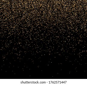 Glitter gold particles sparkles. Golden sparkling magical dust. Light effect on a black  transparent background. Sparks and stars shine with special light. Vector 