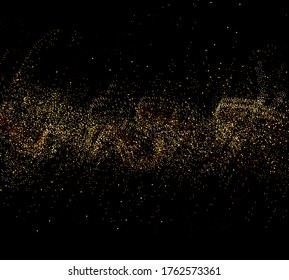 Glitter gold particles sparkles. Golden sparkling magical dust. Light effect on a black  transparent background. Sparks and stars shine with special light. Vector 