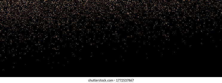 Glitter gold particles sparkles. Golden sparkling magical dust. Light effect on a black  transparent background. Sparks and stars shine with special light. Vector 