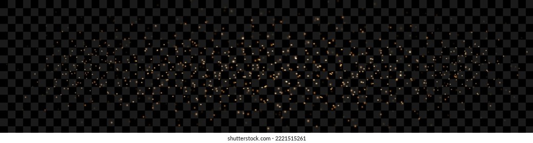 Glitter gold particles sparkles. Golden sparkling magical dust. Light effect on a black transparent background. Sparks and stars shine with special light. Vector