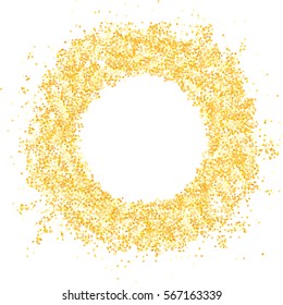 Glitter gold round frame on white background