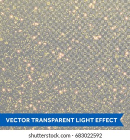 Glitter gold star dust light splatter shine effect on transparent vector background. Golden glittering particles or twinkling stars for Christmas design.