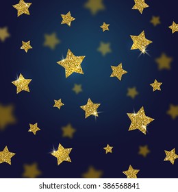 Glitter gold stars vector background