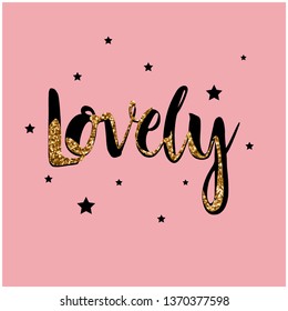 glitter gold text line star girl tee illustration art vector 