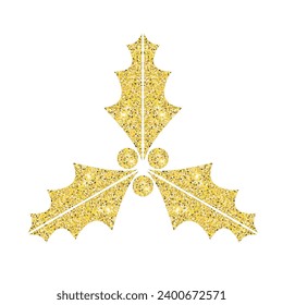 Glitter gold vector holly berries.  Holiday paraphernalia. New Year's decor. Gold vector decoration. Gold leaves.
