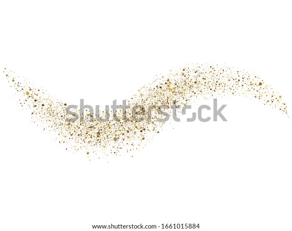 Glitter gold wave on white\
background. Bright golden stardust trail with sparkling particles.\
Space comet tail. Vip luxury design template. Vector\
illustration