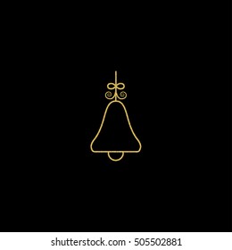 Glitter golden bell. Icon, logo, symbol. For registration festive invitations, greetings, new year, Christmas. Golden silhouette on a black background. Vector illustration.
