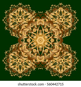 Glitter Golden Star. Abstract Mandala on a green background. Vector illustration.