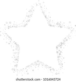 Glitter gray elements, Stars, sequins, rings, sprocket, circle confetti. Scattered little silver, random tinsel, falling on black background. New Year and Christmas background. Vector illustration.