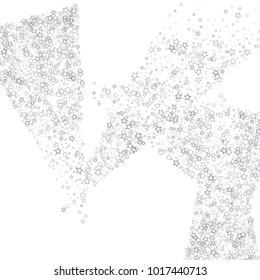 Glitter gray elements, Stars, sequins, rings, sprocket, circle confetti. Scattered little silver, random tinsel, falling on black background. New Year and Christmas background. Vector illustration.