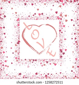 Glitter heart border frame on white background.
