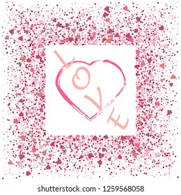 Glitter heart border frame on white background.