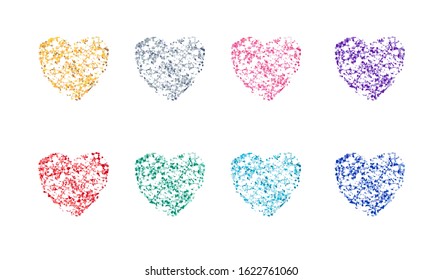 Glitter heart collection. Isolated illustration for your unique decoration. Isolated on white background. 