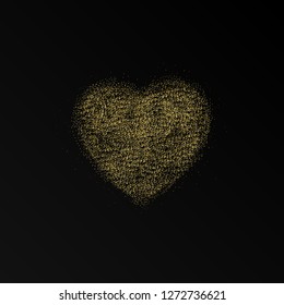 Glitter heart frame. Happy Valentines Day background. Glowing gold stream of confetti particles. Be my Valentine card. Shiny heart trace. Flare light effect. Holiday luxury design. Vector illustrtion.