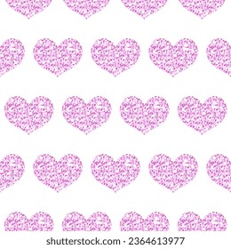 Glitter heart seamless Pattern. Pink Gold Glitter Hearts. . Shiny Pastel Background. Vector Illustration