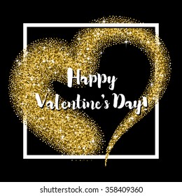 Glitter heart square frame with sparkles for Valentines Day