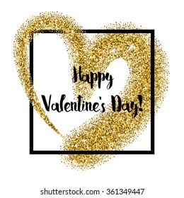 Glitter heart square frame with sparkles for Valentines Day