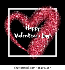 Glitter heart square frame with sparkles for Valentines Day