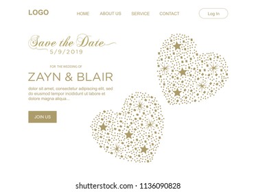 glitter hearts, wedding invitation, illustrative vector landing page