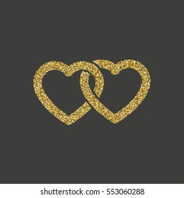 Glitter icon. Double heart of gold logo. love symbol. vector illustration.
